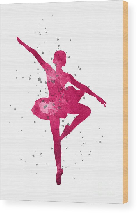 Pink Wood Print featuring the painting Ballerina silhouette watercolor painting by Joanna Szmerdt
