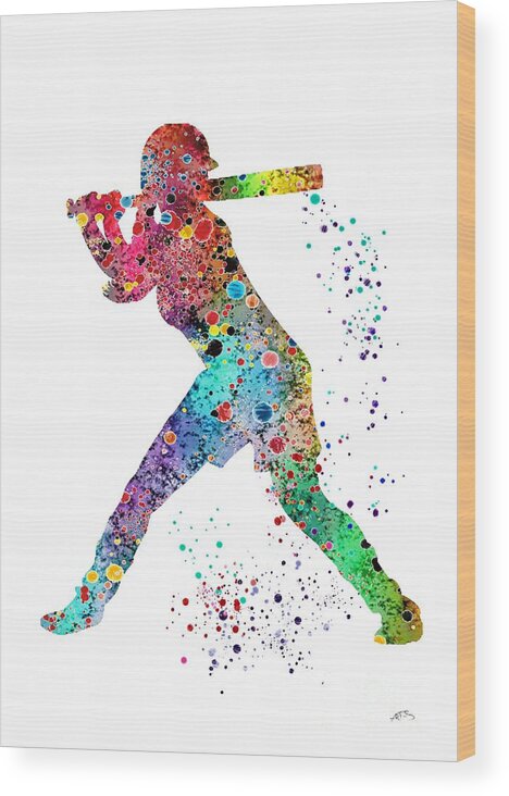 Softball Watercolor Wood Print featuring the digital art Baseball Softball Player by White Lotus