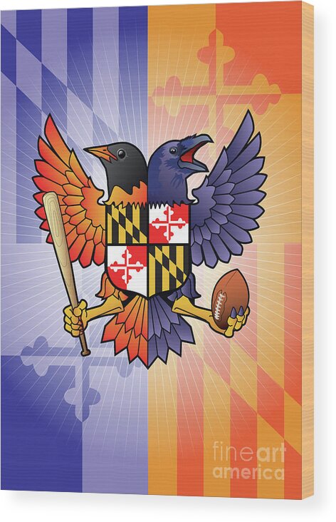 Birdland Wood Print featuring the digital art Birdland Baltimore Mayland Shield by Joe Barsin