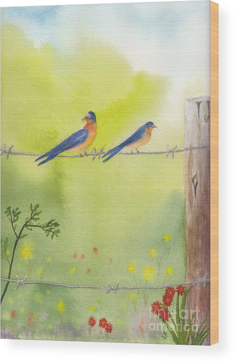 Barn Swallows Wood Print featuring the painting Birds on a Wire Barn Swallows by Conni Schaftenaar
