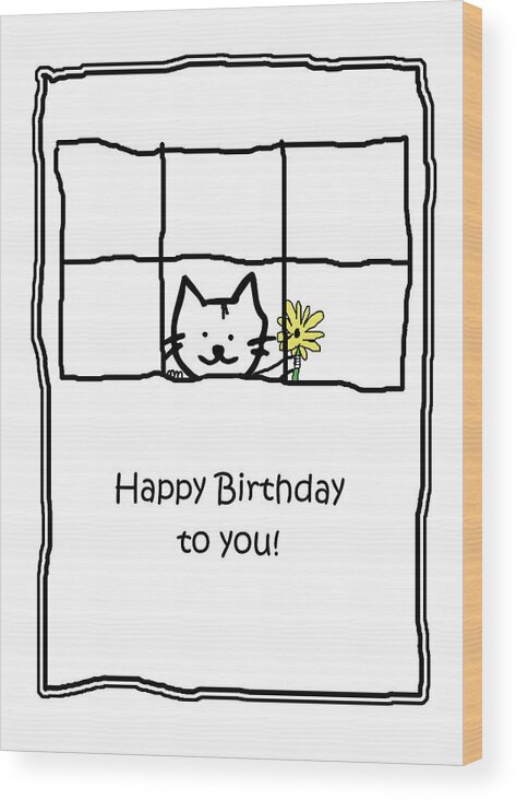 Cat Wood Print featuring the drawing Birthday Greeting Card by Ken Krolikowski