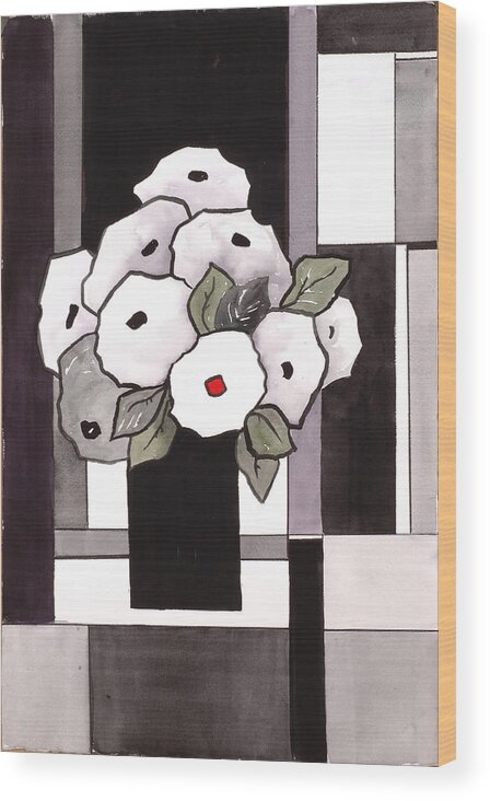 Painting Wood Print featuring the painting Black and White Funny Flowers by Carrie Allbritton