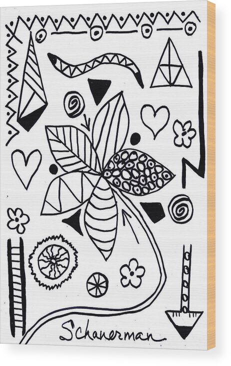 Doodle Art Wood Print featuring the drawing Black and White Today by Susan Schanerman