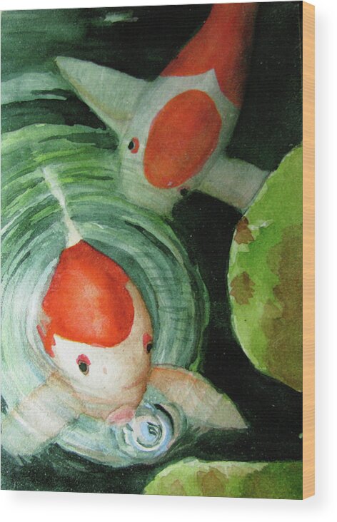 Koi Wood Print featuring the painting Blowing Bubbles by April Burton