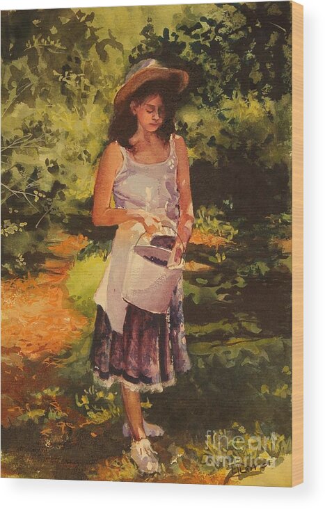 Girl Wood Print featuring the painting Blueberry Girl by Elizabeth Carr