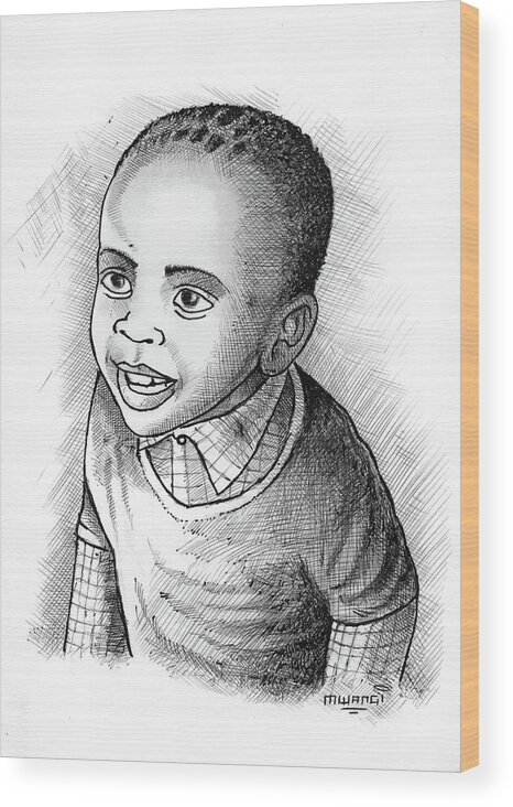 Biro Wood Print featuring the mixed media Boy by Anthony Mwangi
