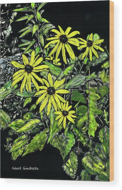 Scratchboard Wood Print featuring the painting Brown-Eyed Susans II by Robert Goudreau