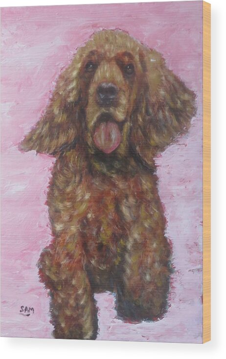 Cute Wood Print featuring the painting Brown Fluffy Dog by Sam Shaker