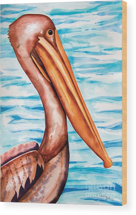 Brown Pelican Wood Print featuring the painting Brown Pelican Portrait by Kandyce Waltensperger