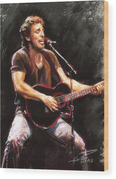 Bruce Springsteen Wood Print featuring the pastel Bruce Springsteen by Ylli Haruni