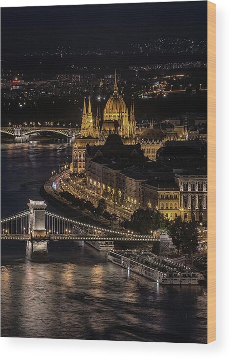 Urban Wood Print featuring the photograph Budapest view at night by Jaroslaw Blaminsky