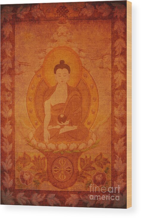 Buddha Wood Print featuring the drawing Buddha antique tapestry by Alexa Szlavics