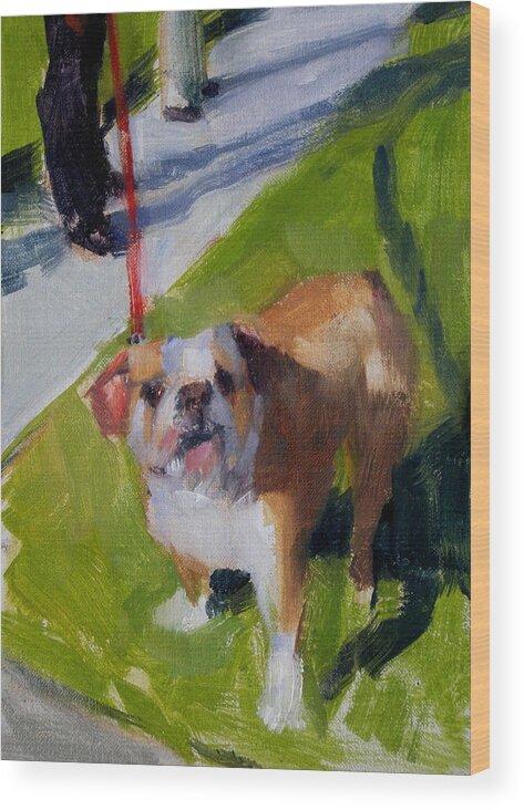 Bulldogs Wood Print featuring the painting Buddy on a Red Leash by Merle Keller
