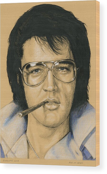 Elvis Wood Print featuring the drawing Burning Love by Rob De Vries
