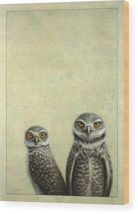 Owls Wood Print featuring the painting Burrowing Owls by James W Johnson