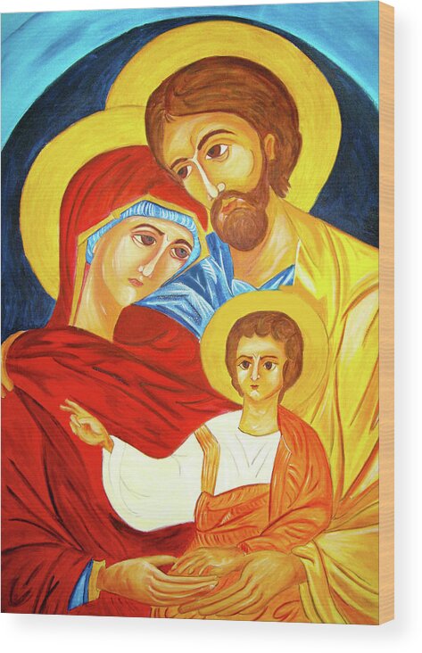 Byzantine Art Wood Print featuring the photograph Byzantine Art Holy Family by Munir Alawi