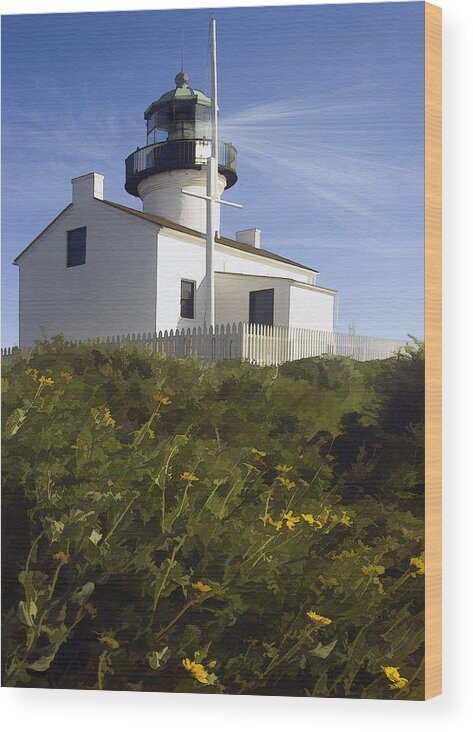 Lighthouse Wood Print featuring the digital art Cabrillo Lighthouse by Sharon Foster