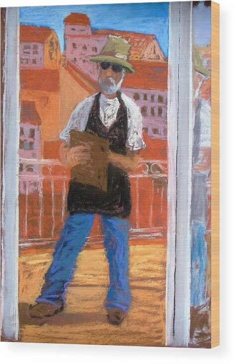 Self Portrait Wood Print featuring the painting Captured in Antibes by Gary Coleman