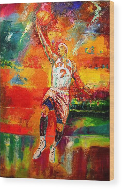 Carmel Anthony Basketball New York Knicks Wood Print featuring the painting Carmelo Anthony New York Knicks by Leland Castro
