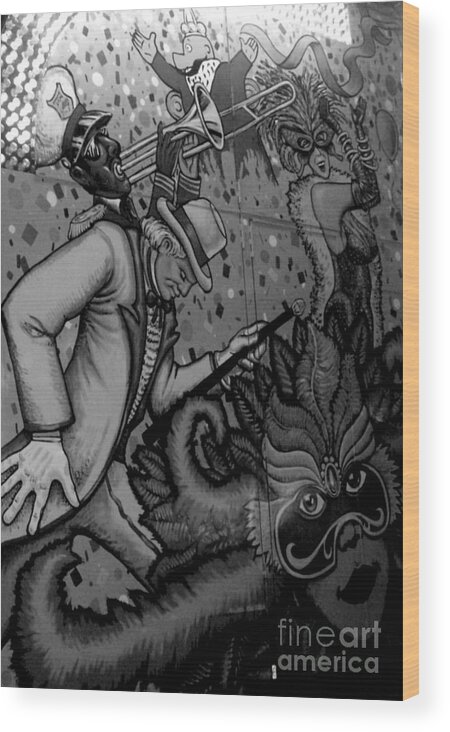 Adrian-deleon Wood Print featuring the photograph Carnival Graffiti monochrome by Adrian De Leon Art and Photography