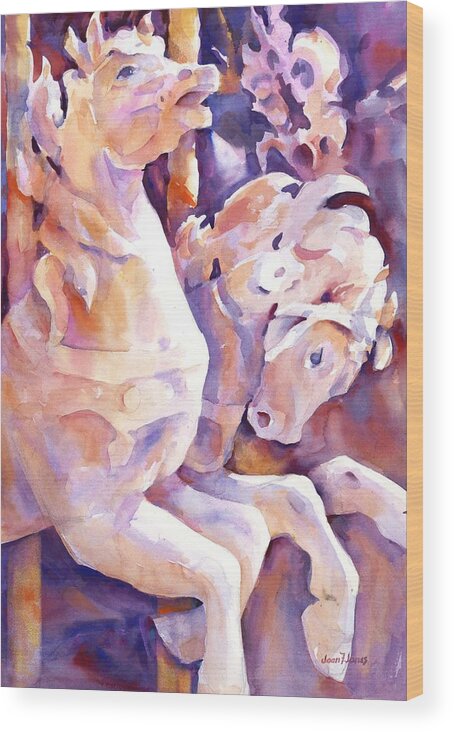 Carousel Horses Wood Print featuring the painting Carousel Horses by Joan Jones