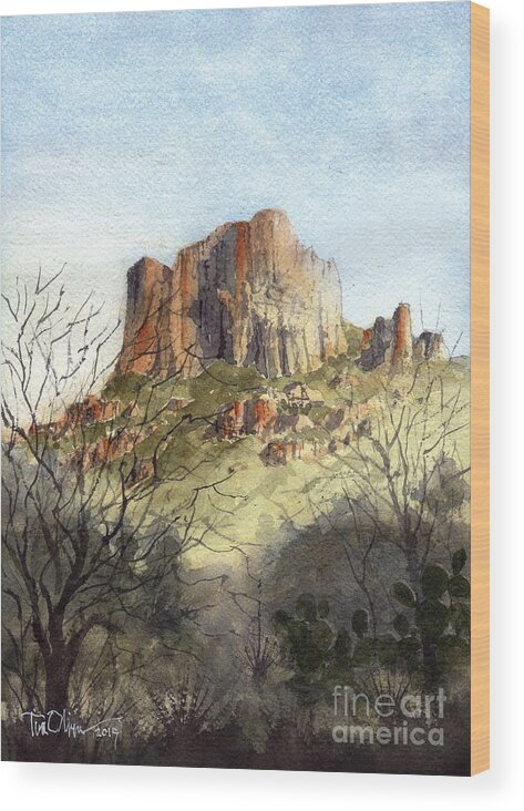 Big Bend National Park Wood Print featuring the painting Casa Grande in the Chisos by Tim Oliver
