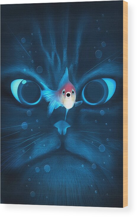 Cat Wood Print featuring the digital art Cat Fish by Nicholas Ely
