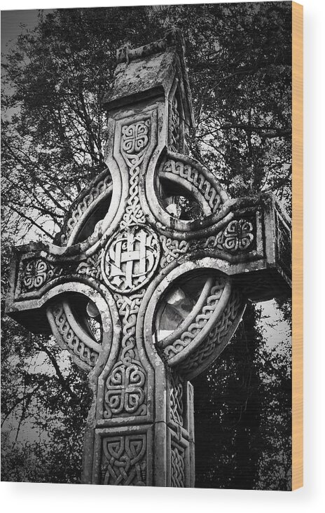 Irish Wood Print featuring the photograph Celtic Cross Detail Killarney Ireland by Teresa Mucha