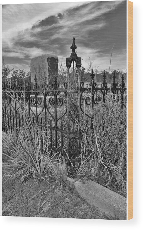 Cemetery Wood Print featuring the photograph Cemetery Fence Post and Sky by Sandra Dalton