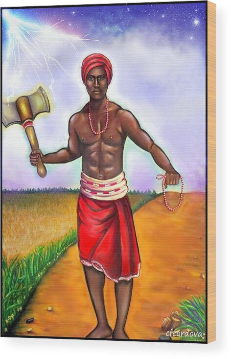 Chango Wood Print featuring the painting Chango -The Santeria Warrior by Carmen Cordova