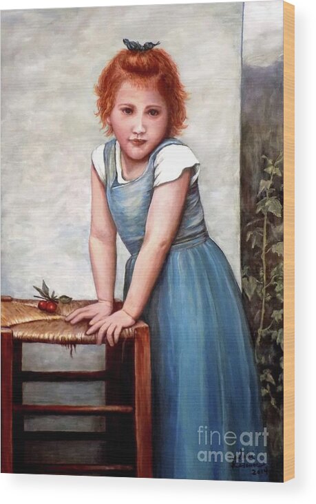 Girl Wood Print featuring the painting Cherries by Judy Kirouac