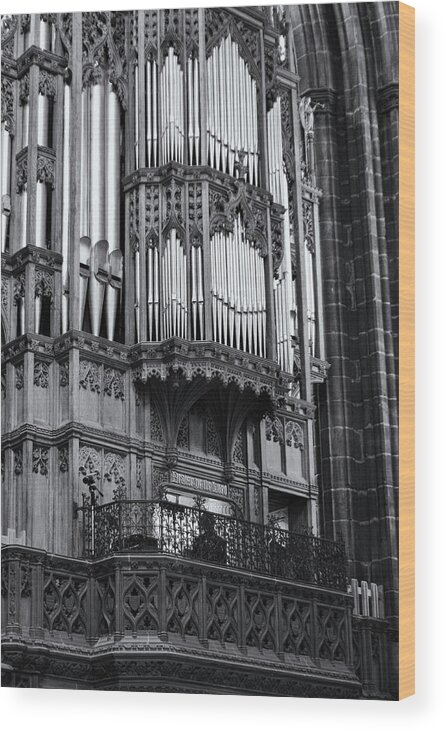 Chester Wood Print featuring the photograph Chester Cathedral Organ Momochrome by Jeff Townsend