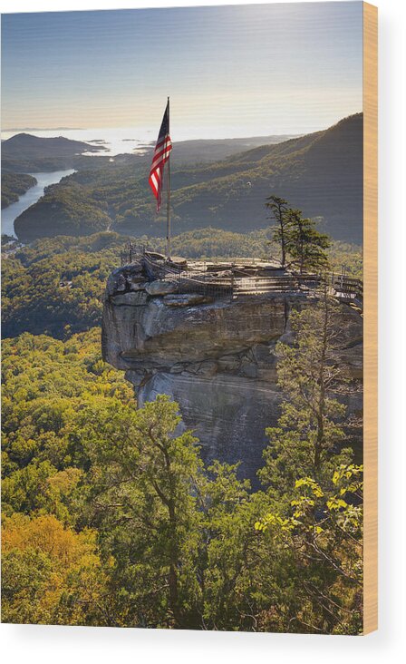 Chimney Rock State Park North Carolina Wood Print featuring the photograph Chimney Rock State Park North Carolina by Dustin K Ryan