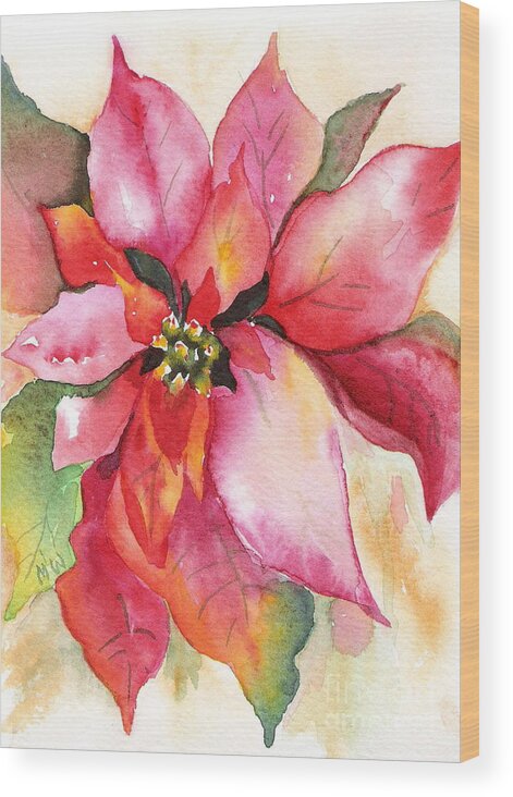 Christmas Wood Print featuring the painting Christmas Poinsettia by Marsha Woods