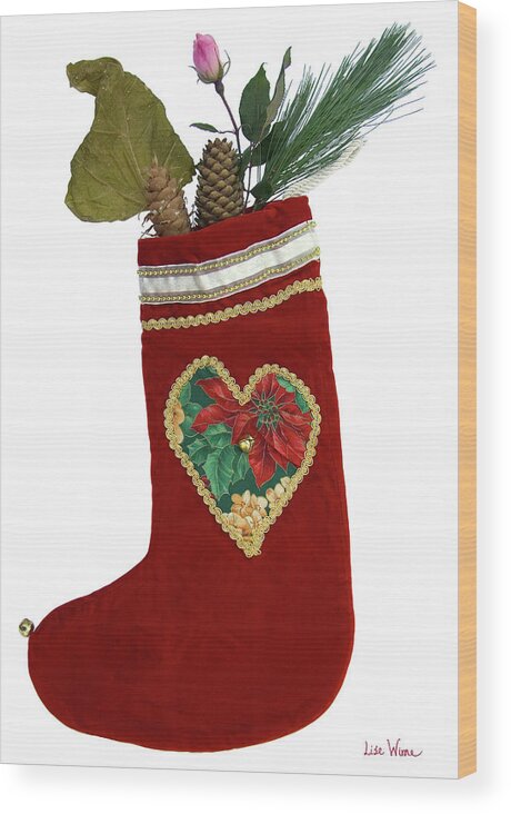 Lise Winne Wood Print featuring the photograph Christmas Stocking with Nature Gifts by Lise Winne