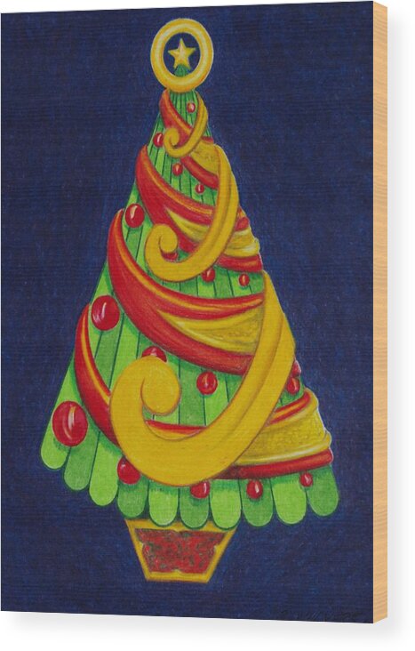Christmas Wood Print featuring the drawing Christmas Tree No. Three by Rick Ahlvers