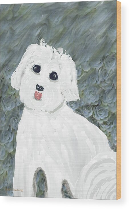 Dog Wood Print featuring the painting Chubby Puppy by Rosalie Scanlon