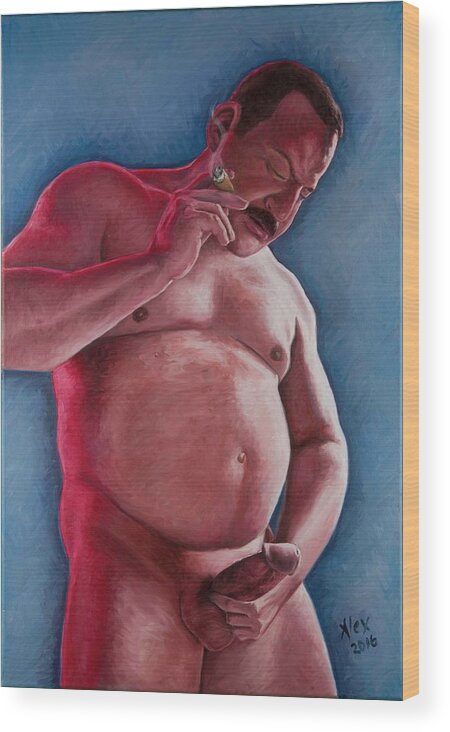 Erotic Wood Print featuring the painting Cigar by Alex Abel