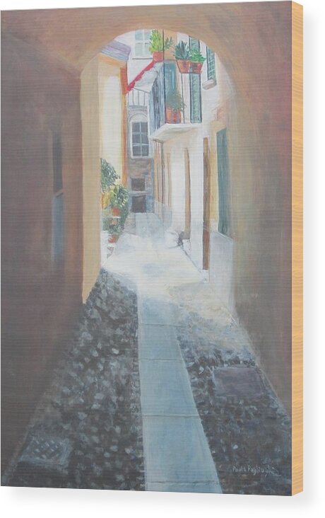 Italy Wood Print featuring the painting Cobblestone Alley by Paula Pagliughi