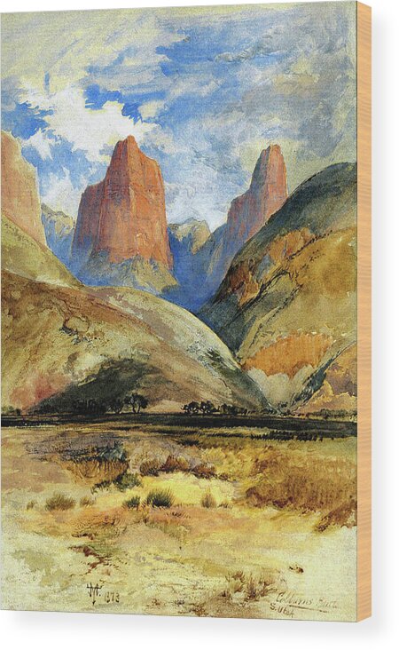 Colburns Butte Wood Print featuring the painting Colburns Butte South Utah by Thomas Moran