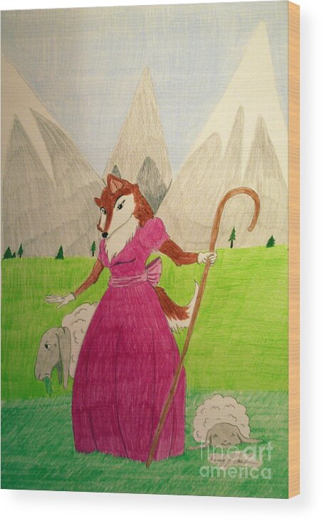 Collie Wood Print featuring the drawing Collie Bo Peep by Wendy Coulson
