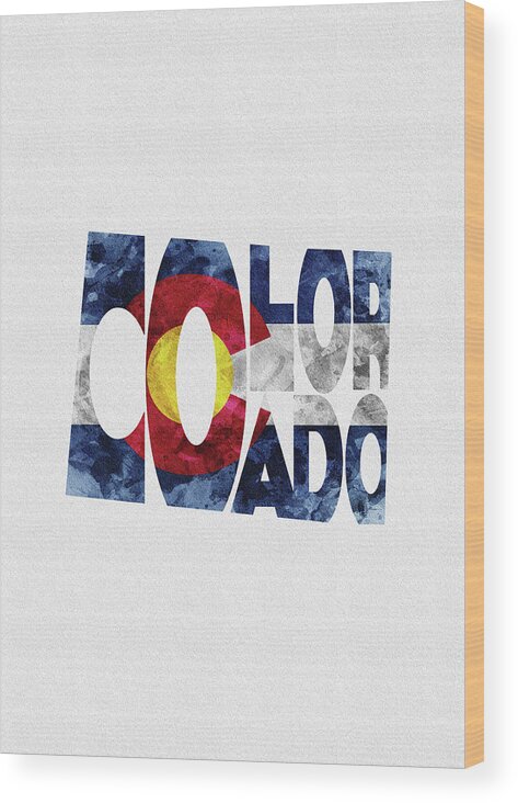 Colorado Wood Print featuring the painting Colorado Typographic Map Flag by Inspirowl Design