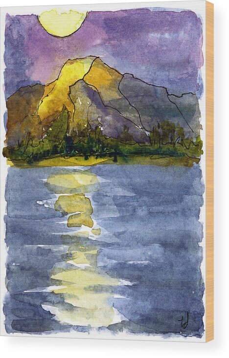 Watercolor Wood Print featuring the mixed media Columbia Sunset by Tonya Doughty