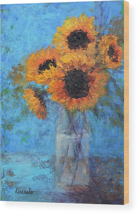 Impressionism Wood Print featuring the painting Consoling Sunflowers by Donna Ceraulo
