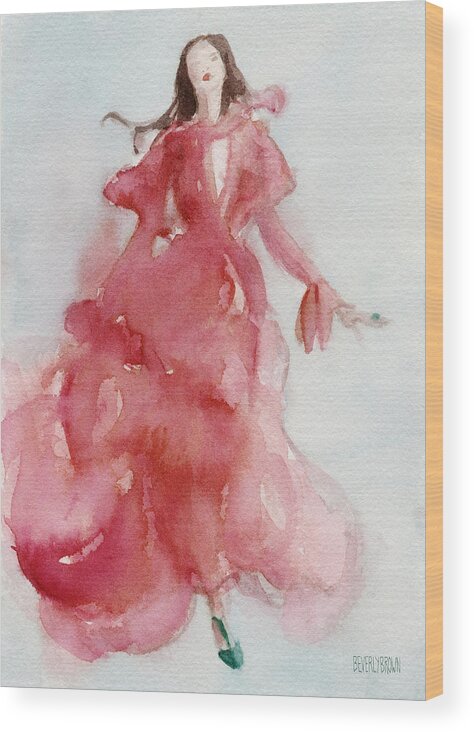 Fashion Wood Print featuring the painting Coral Evening Dress by Beverly Brown Prints