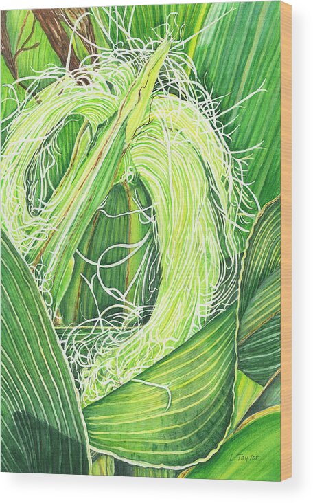 Corn Wood Print featuring the painting Corn Silk by Lori Taylor
