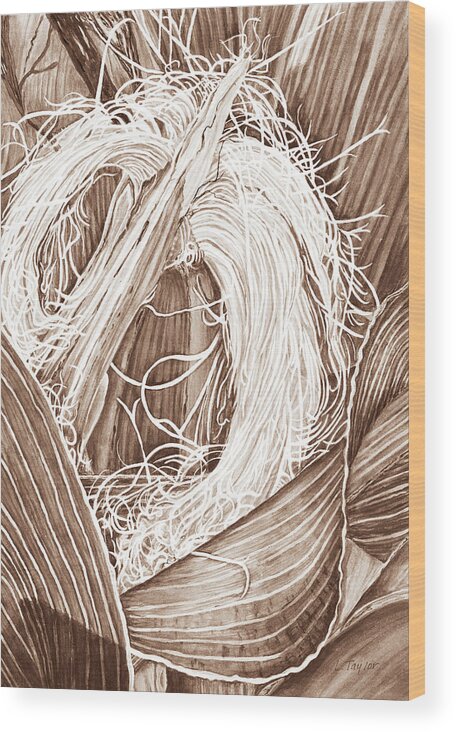 Corn Wood Print featuring the digital art Corn Silk - Neutral by Lori Taylor