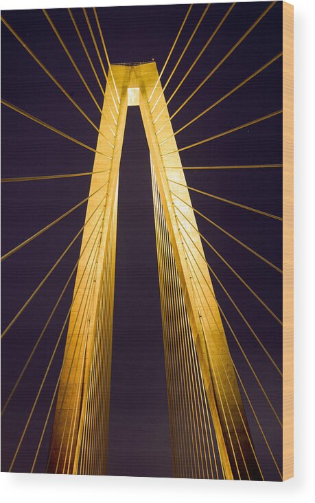 Cooper River Bridge Wood Print featuring the photograph CRB Golden Tower by Rob Thompson