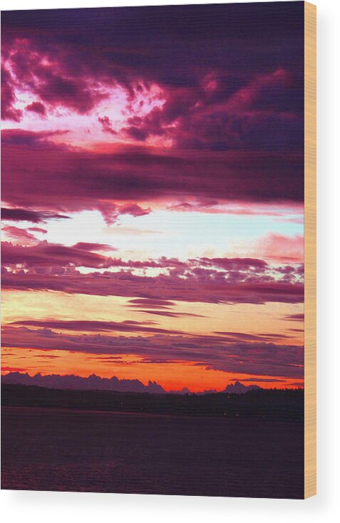 Sunrise Wood Print featuring the photograph Crimson Sunrise 3rd panel panorama by Mary Gaines