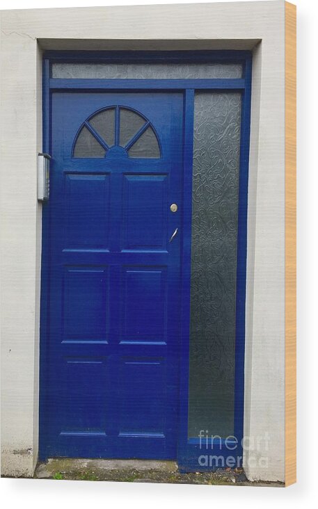 Blue Wood Print featuring the photograph Crooked blue door in Ireland by Suzanne Lorenz